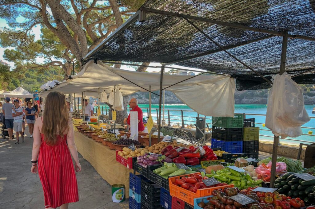 Woman walking in a market